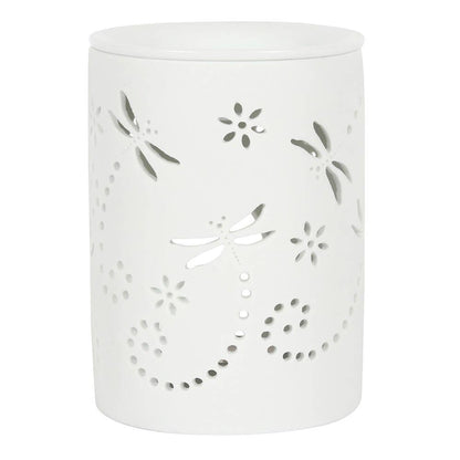 Brûleur en céramique blanche avec découpe de libellules