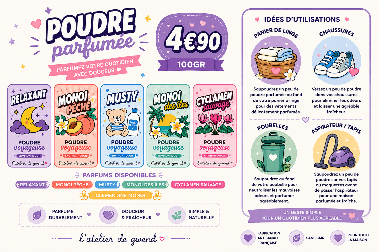 Poudre voyageuse - Poudre aspirateur parfumée